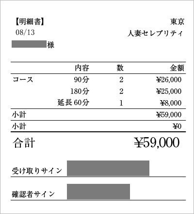 東京人妻セレブリティ 実際の給料明細1